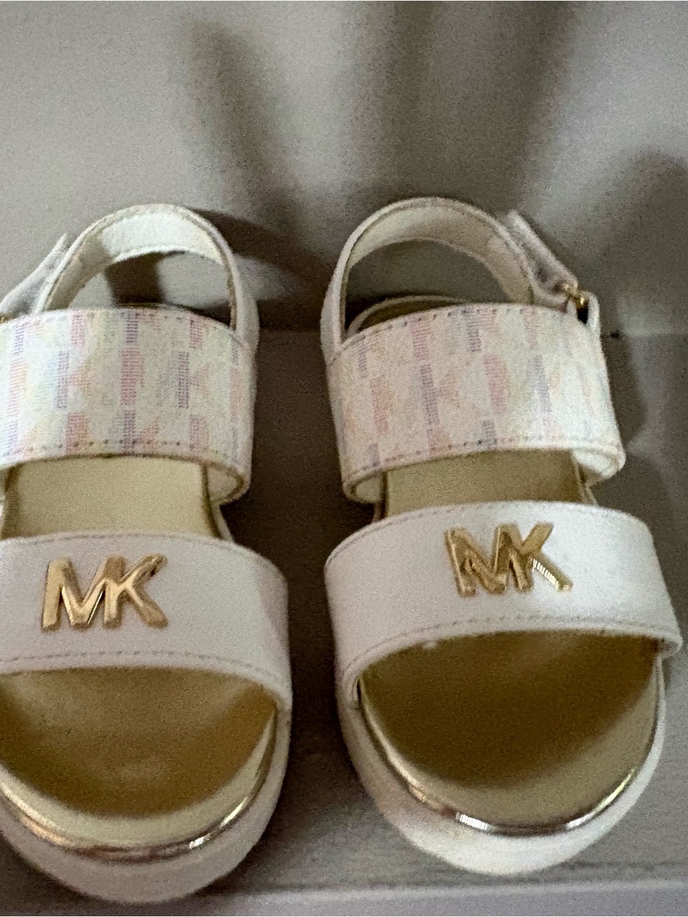 Michael Kors White and Gold MK Logo Girls' Sandals